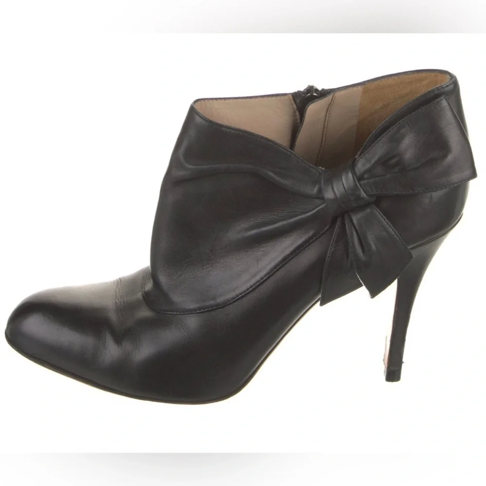 Valentino Garavani Black Leather Bow Accents High Heeled Ankle Booties Size 38 - Picture 1 of 13